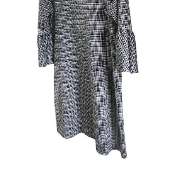 Beach Lunch Lounge Glen Plaid Shift Dress Gray Size Large Bell Sleeves - Picture 6 of 8